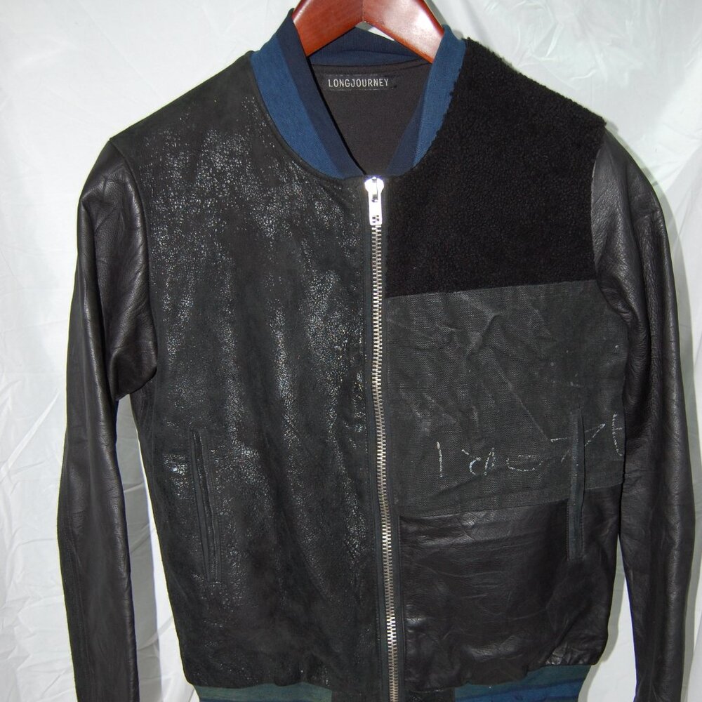 $895 Rare 🔥 M Longjourney Patchwork Men Bomber Real Leather Buffy Jacket USA